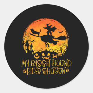 Sticker Rond Mon Bet Hound Rides Shotgun Chien Halloween Costum