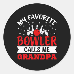 Sticker Rond Mon Bowler Favori M'Appelle Grand-Père Funny Bowli