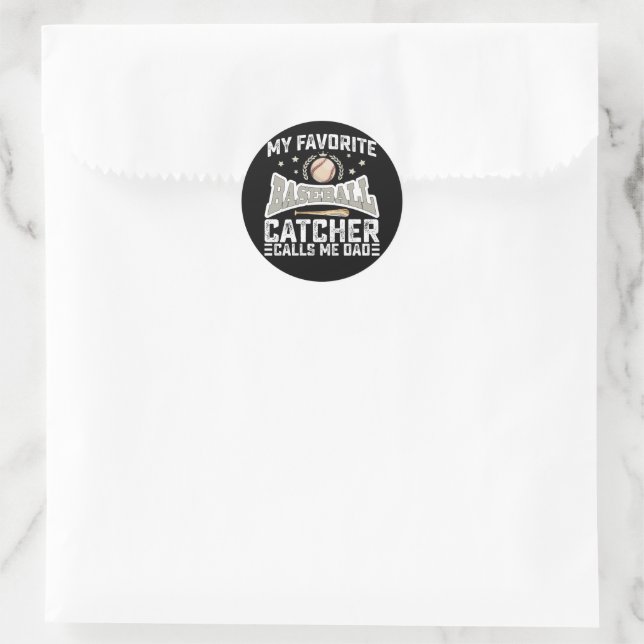 Sticker Rond Mon Capteur De Baseball Préféré M'Appelle Papa Pèr (Sac)