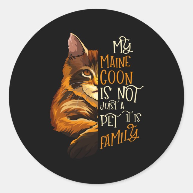 Sticker Rond Mon chat en coton Maine est une famille (Devant)