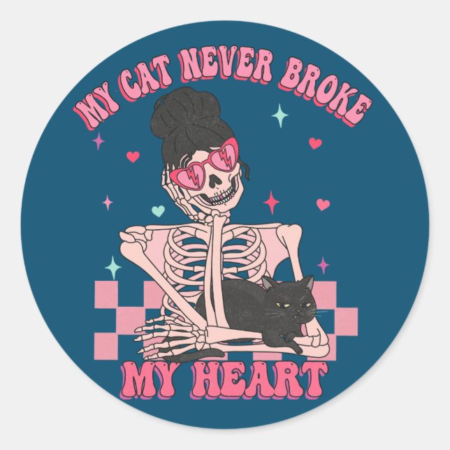 Sticker Rond Mon chat n'a jamais brisé mon coeur anti-Valentine (Devant)