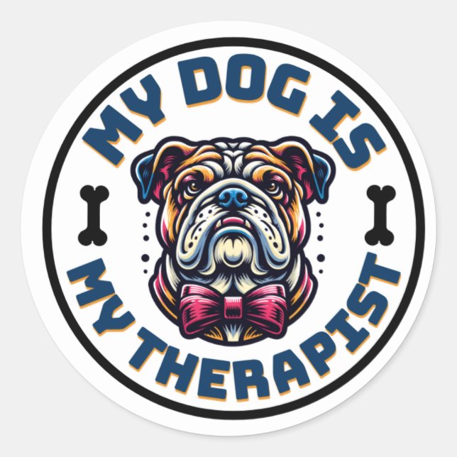Sticker Rond Mon chien est mon thérapeute" - Parce que l'amour  (Devant)