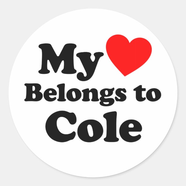 Sticker Rond Mon coeur appartient à Cole (Devant)