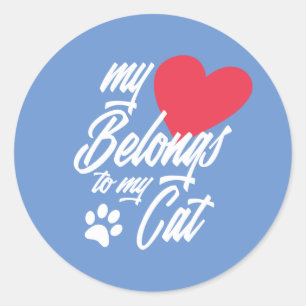 Sticker Rond Mon cœur appartient à mon chat Valentin   Autocoll