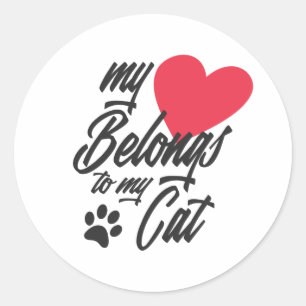 Sticker Rond Mon coeur appartient à mon chat Valentine   Sticke
