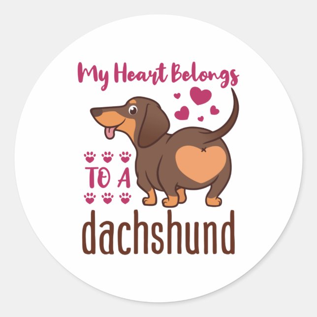 Sticker Rond Mon coeur appartient à un Dachshund (Devant)