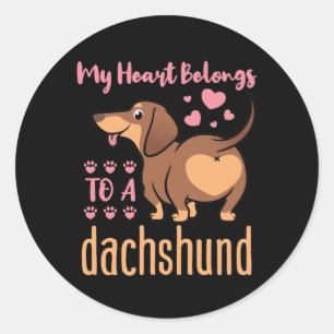 Sticker Rond Mon coeur appartient à un Dachshund Doxie Maman Pa