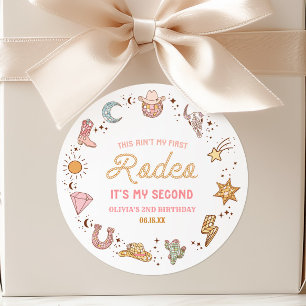 Sticker Rond Mon Deuxième Rodéo Cowgirl Western 2e Anniversaire