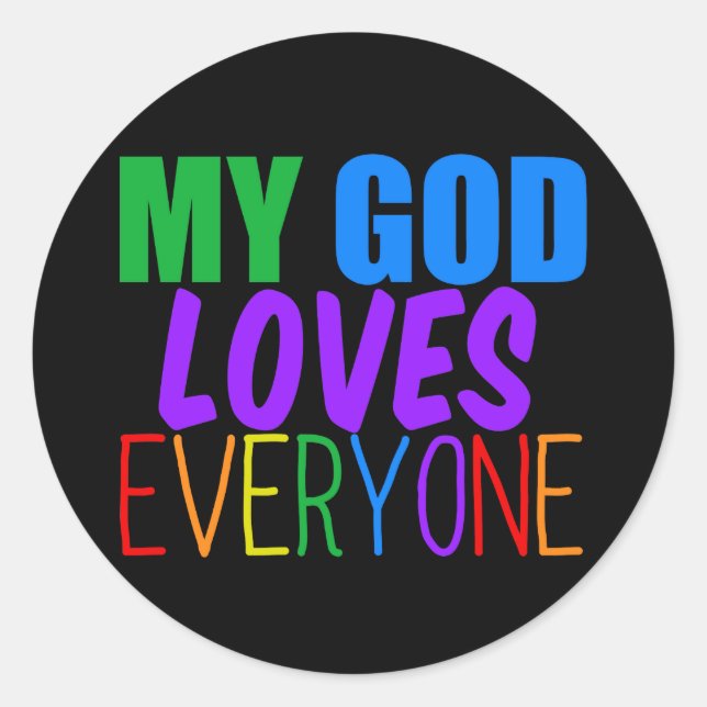 Sticker Rond Mon Dieu aime tout le monde Rainbow Christian (Devant)