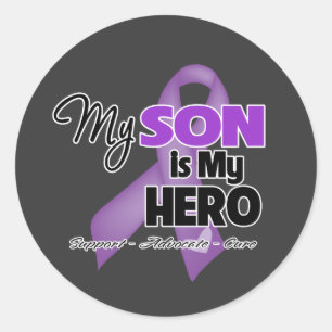 Sticker Rond Mon fils est mon héros - Ruban violet