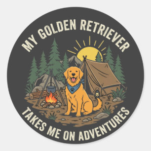 Sticker Rond Mon Golden Retriever m'emmène en aventure
