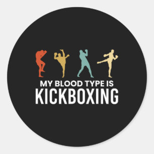 Sticker Rond Mon groupe sanguin est Kickboxing Kickboxer