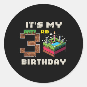 Sticker Rond Mon jeu pixel de 3ème anniversaire 3 gâteau vidéo 