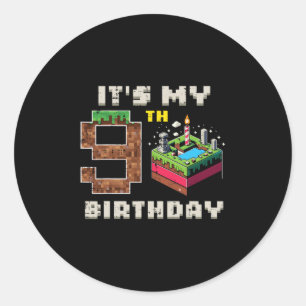 Sticker Rond Mon jeu pixel de 9 ans d'anniversaire 9 Gâteau Vid