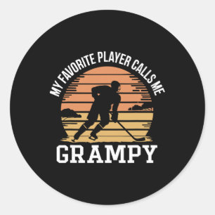 Sticker Rond Mon joueur préféré m'appelle Grampy Hockey drôle 