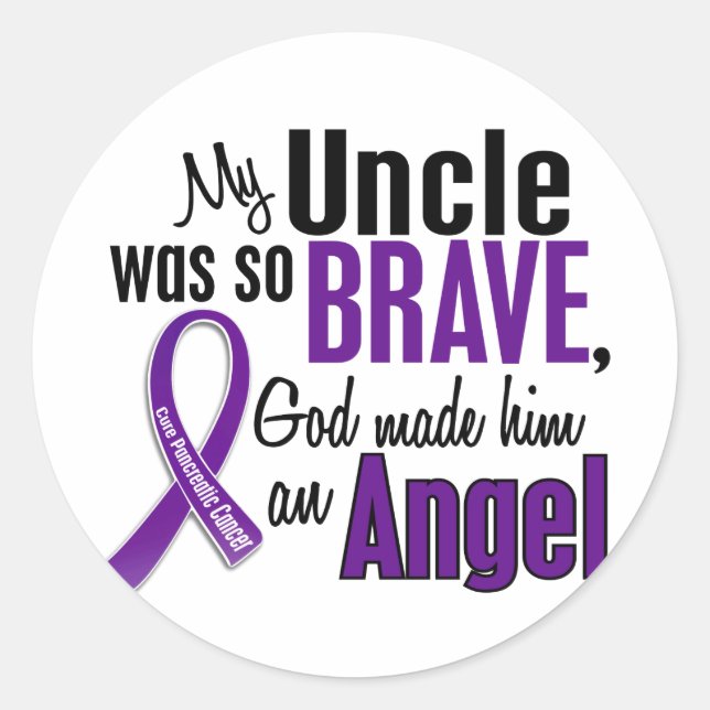 Sticker Rond Mon Oncle Est Un Cancer Du Pancréas Ange (Devant)