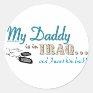 Sticker Rond Mon papa est en Irak (bleu)