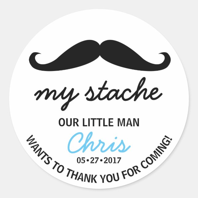 Sticker Rond Mon petit garçon Stache fête d'anniversaire (Devant)