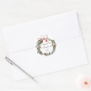 Sticker Rond Mon premier Noël avec couronne de Noël