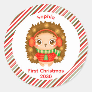 Sticker Rond Mon premier Noël mignon bébé nom Noël