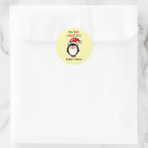 Sticker Rond Mon Premier Noël Mignon Manchot