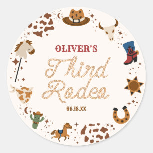 Sticker Rond Mon troisième rodéo Western Cowboy 3e fête d'anniv