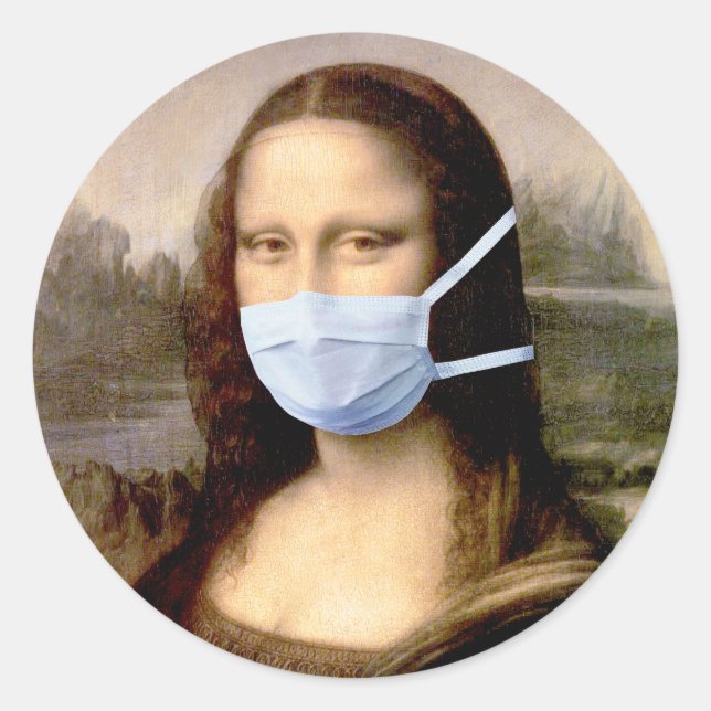 Sticker Rond Mona Lisa avec Masque Da Vinci Sillonnant Les Arts (Devant)
