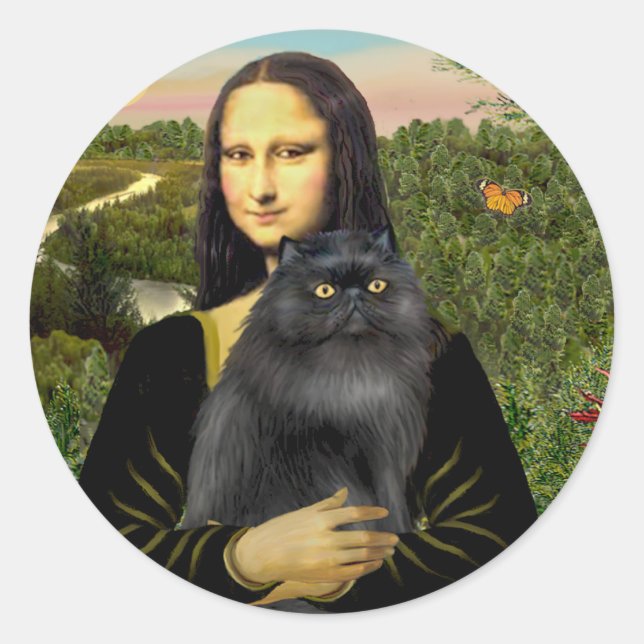 Sticker Rond Mona Lisa - Chat perse (noir) (Devant)