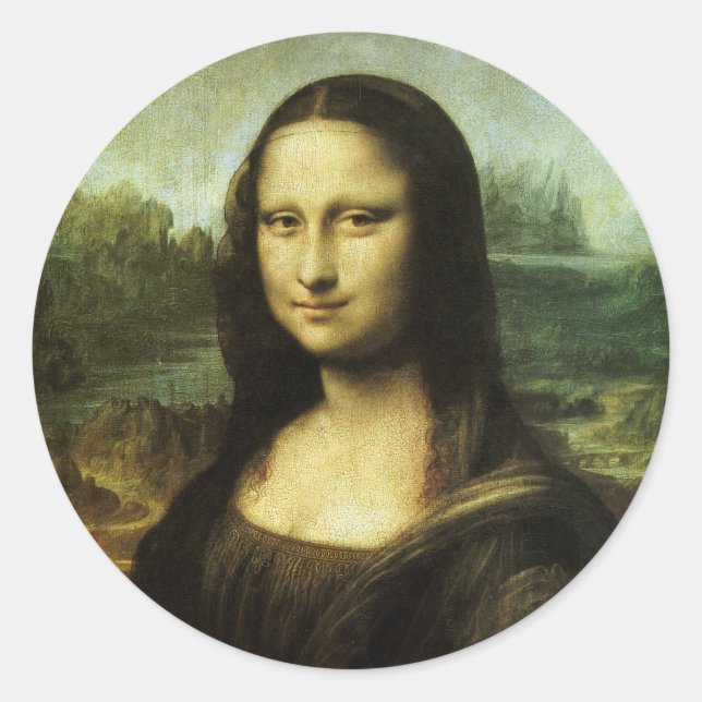 Sticker Rond Mona Lisa de Léonard de Vinci, Art Renaissance (Devant)