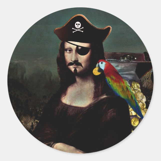 Sticker Rond Mona Lisa pirate avec cache-œil (Devant)