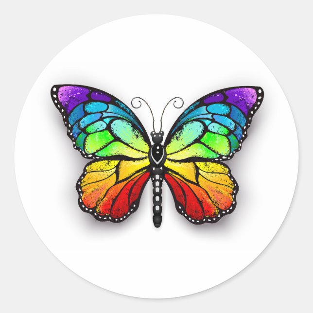 Sticker Rond Monarque papillon arc-en-ciel (Devant)
