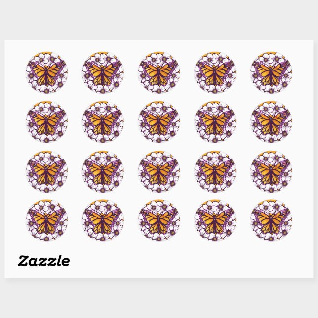 Sticker Rond Monarque papillon floral (Feuille)