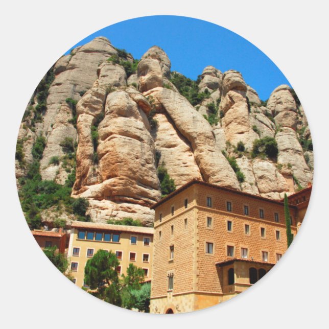 Sticker Rond Monastère de Montserrat, Catalogne, Espagne (Devant)