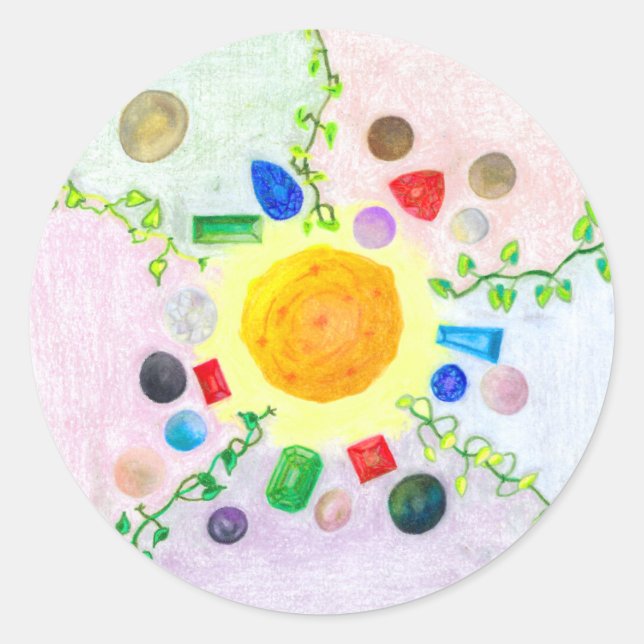 Sticker Rond Monde dans les gemmes et les perles (Devant)