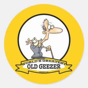 STICKER ROND MONDE LE PLUS GRAND OLD GEEZER CARTOON