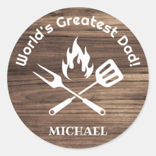 Sticker Rond monde meilleur papa, grill de bois rustique