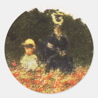 Sticker Rond monet - femme et fils