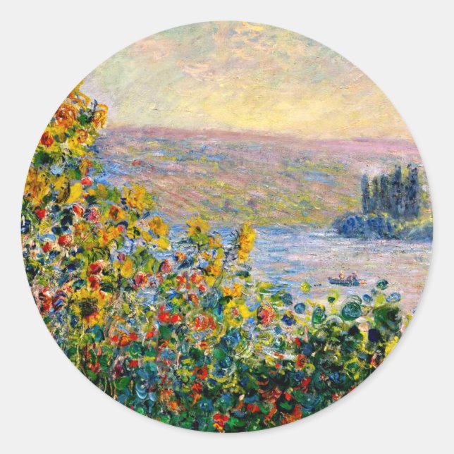 Sticker Rond Monet - Lits de fleurs à Vetheuil (Devant)