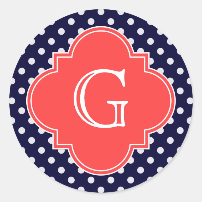 Sticker Rond Mongram de Navy White Polka (Devant)