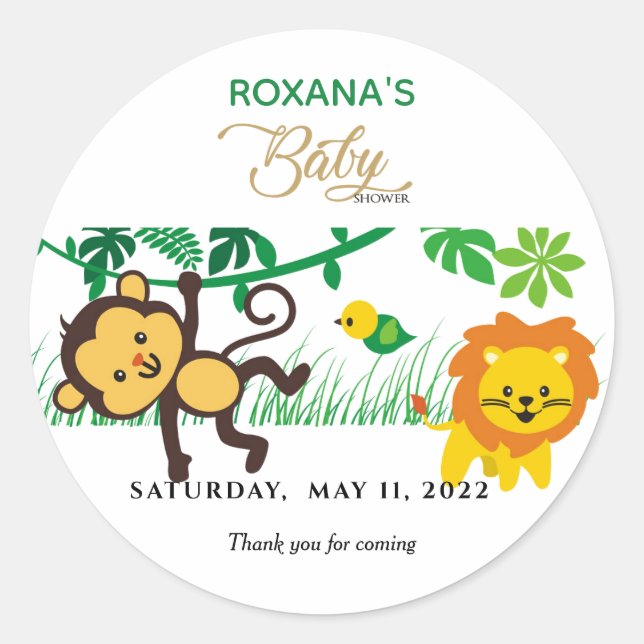 Sticker Rond Monkey Jungle animaux baby shower safari mignon (Devant)