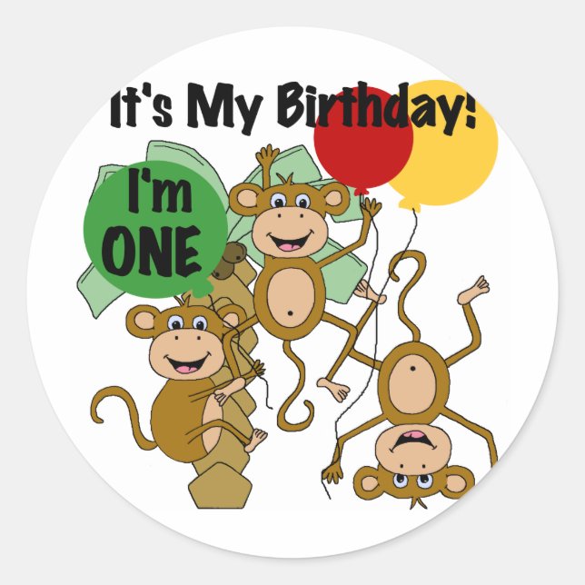 Sticker Rond Monkey Shine 1er Anniversaire Tshirts et cadeaux (Devant)