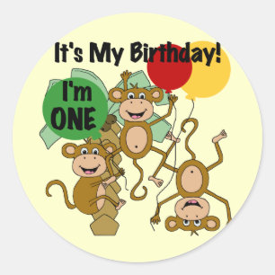 Sticker Rond Monkey Shine 1er Anniversaire Tshirts et cadeaux