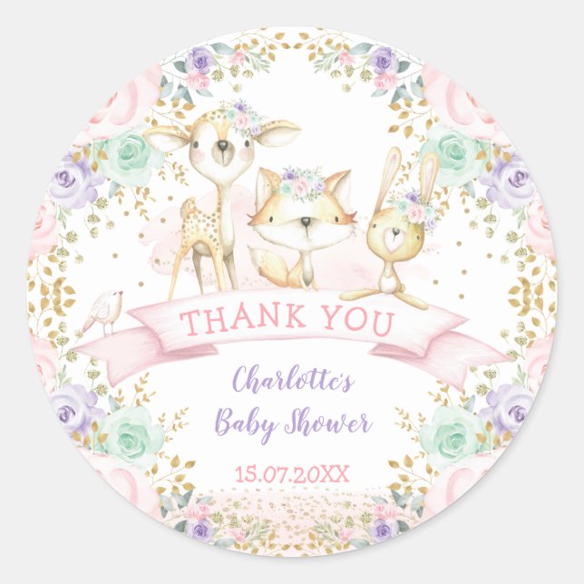 Sticker Rond Monnaie rose Purple Floral Tribal Bois Animaux (Devant)