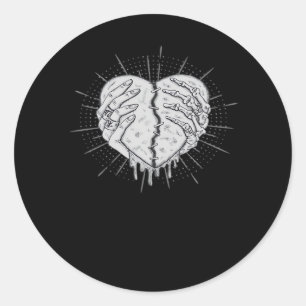 Sticker Rond Monochrome Squelette Main Avec Coeur Classique