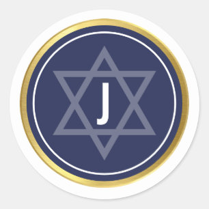 Sticker Rond MONOGRAM BAR MITZVAH marine moderne bleu foncé or