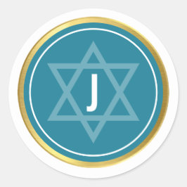 Sticker Rond MONOGRAM BAR MITZVAH turquoise moderne or bleu