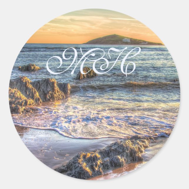 Sticker Rond Monogram - Burgh Island de Bantham à Sundown... (Devant)