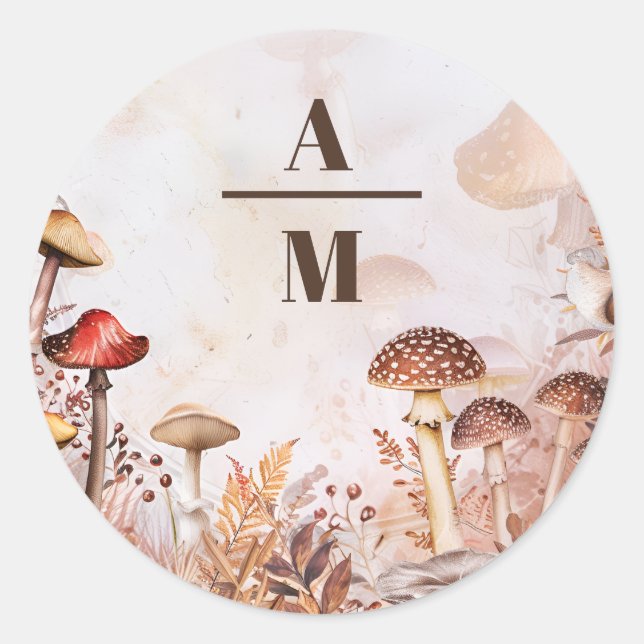 Sticker Rond Monogram Champignon Toadstool Forêt Enchantée Wedd (Devant)