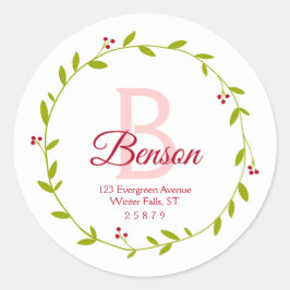 Sticker Rond Monogram Christmas Wreath SVG Adresse de retour Se