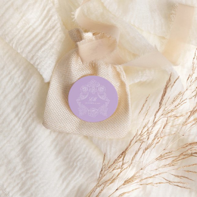 Sticker Rond Monogram Crest Ornament Purple Violet Wedding (Créateur téléchargé)
